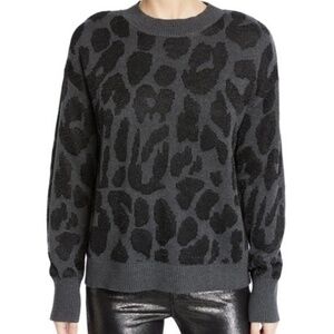 RtA Liam Leopard-Print Chrome Black Gray Intarsia Knit Sweater Top